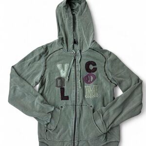 Green Volcom Letter Zip Hoodie